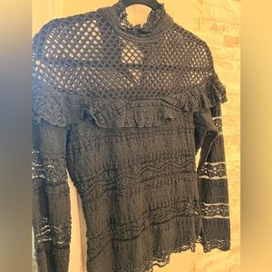 Black Mixed Lace Pointelle Top- New with tags